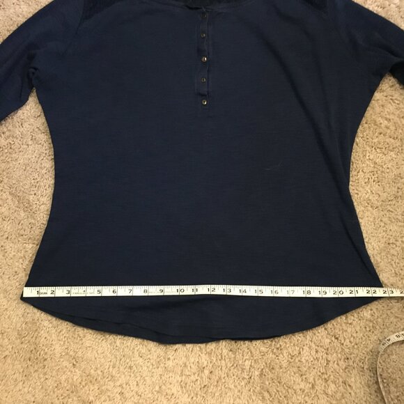 100% Cotton Bleu Gray Lace Shoulder 1/4 Button Down Dark Blue Top - XL - Picture 14 of 16